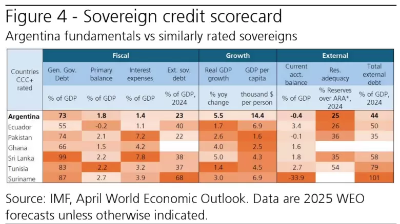 Métricas claves de Argentina en comparación con otros países de la "C".
