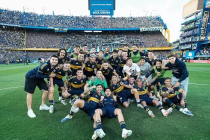 La alegría de los jugadores de Boca luego de ganarle a River en La Bombonera.