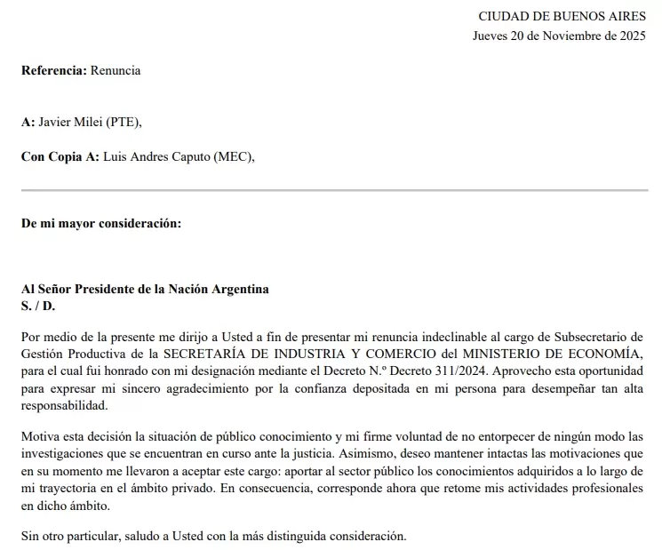 La renuncia de Cardini.