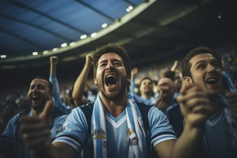 Fanáticos alentando en la final entre Argentina y Colombia