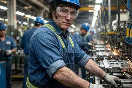 Javier Milei en una fábrica. Imagen hecha con IA.
