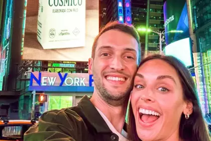 Sam y Hernán, en Times Square.