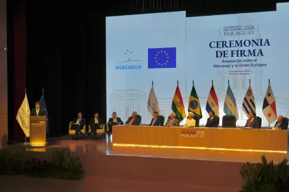 Javier Milei durante su discurso en la ceremonia de firma del acuerdo Mercosur-Unión Europea en Asunción