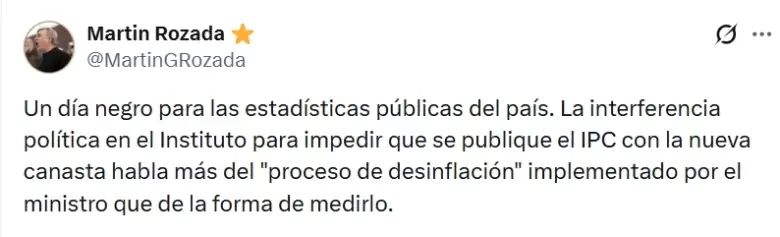 "Un día negro para las estadísticas públicas del país", dijo Martín González-Rozada
