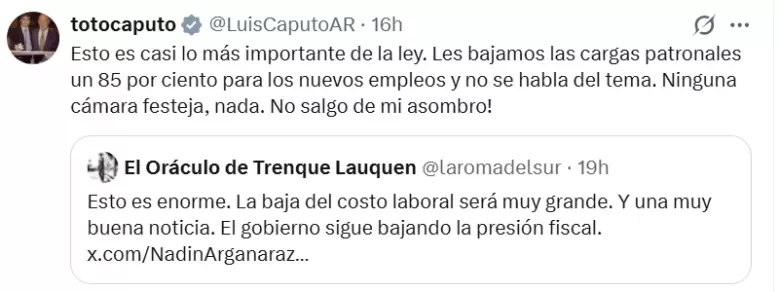 El tuit de Luis Caputo