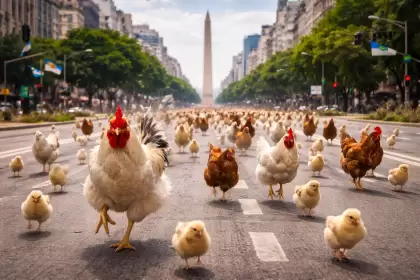 Gallinas en la zona del Obelisco