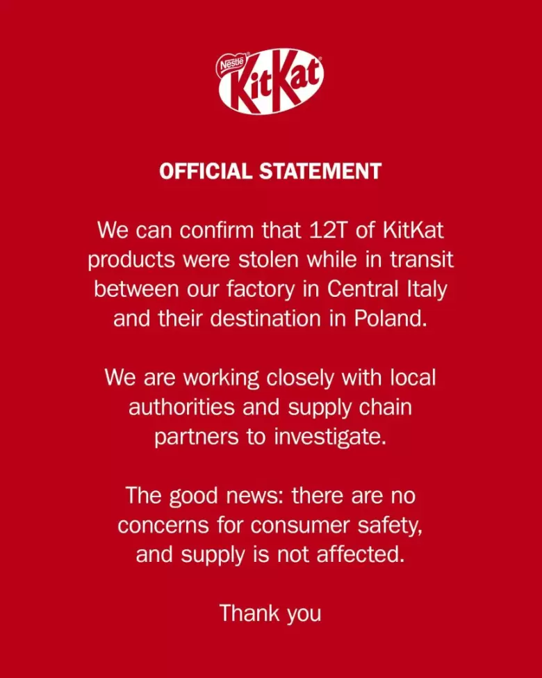 El robo más extraño del año: 413.000 KitKat se esfumaron y el camión nunca apareció