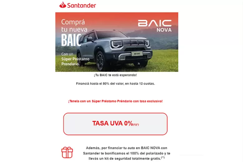 Santander lanza una línea exclusiva y limitada de financiación para comprar un BAIC.