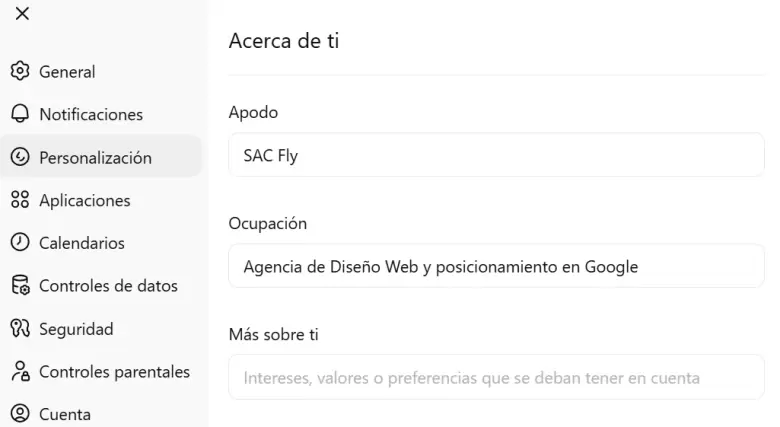 Personalización en ChatGPT.