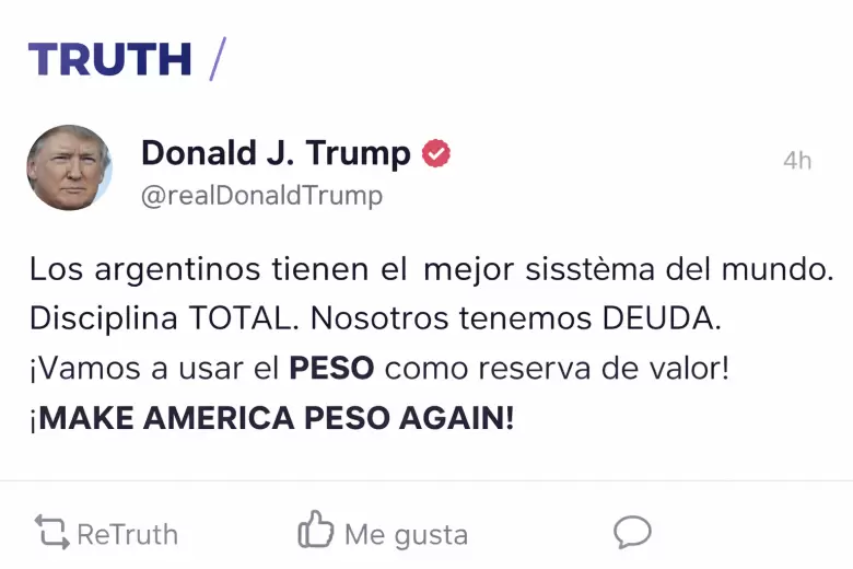 El posteo es ficcional. Nuevamente, por ahora.