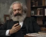 Karl Marx con su smartphone.