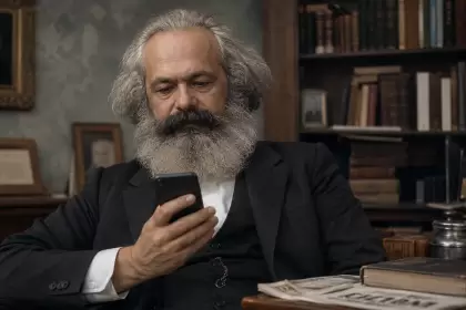 Karl Marx con su smartphone.