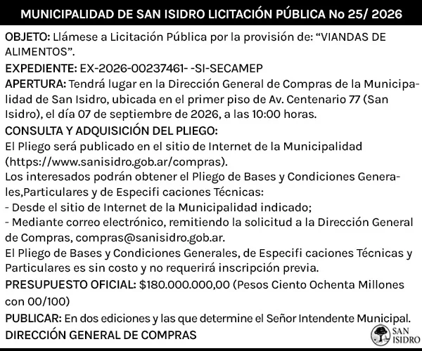Licitación pública N° 25/26 de San Isidro